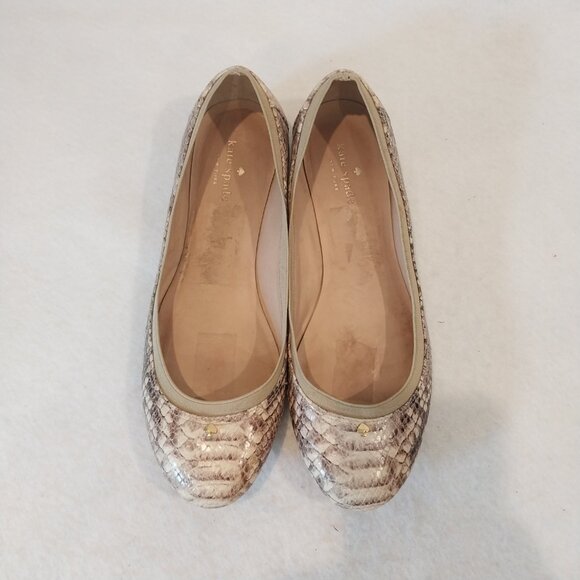 Kate Spade Ballet Flats Shoes Womens 10 Beige Python Embossed Kora Leather Logo - Picture 3 of 11